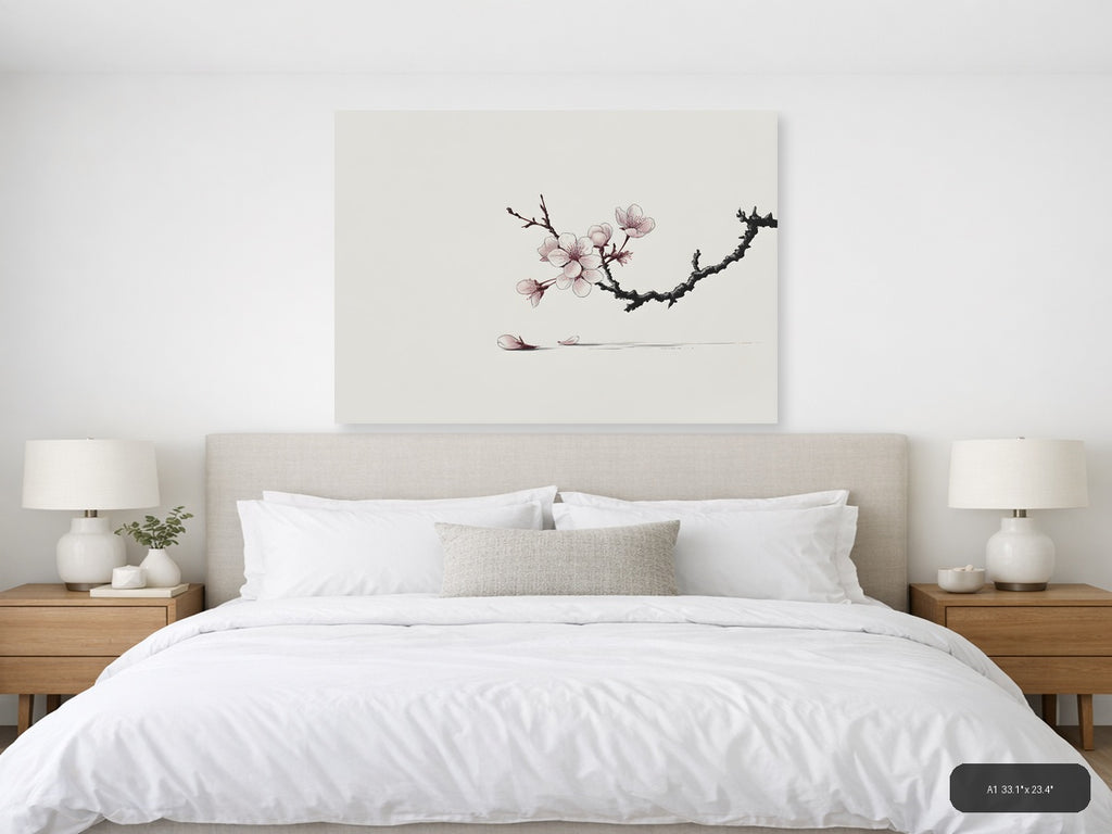 Cherry Blossom Branch Line Art Minimalist Wall Art — A1 / Bedroom