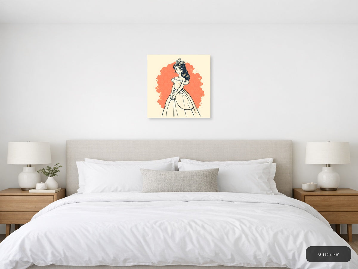 Vintage Princess Portrait with Crown - Coral Wall Art — A3 / Bedroom