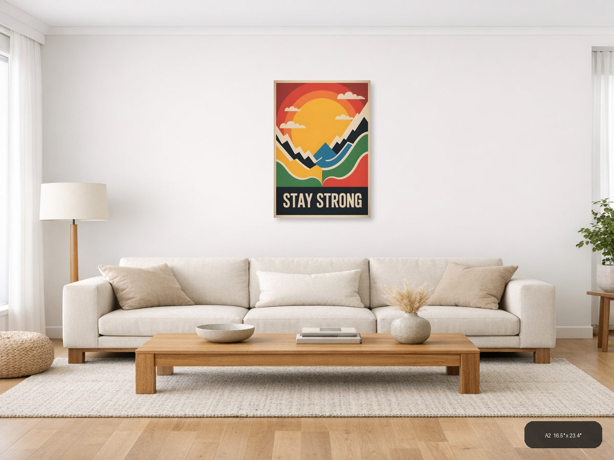 Vintage Sunset Mountains Landscape Poster Wall Art — A2 / Living Room