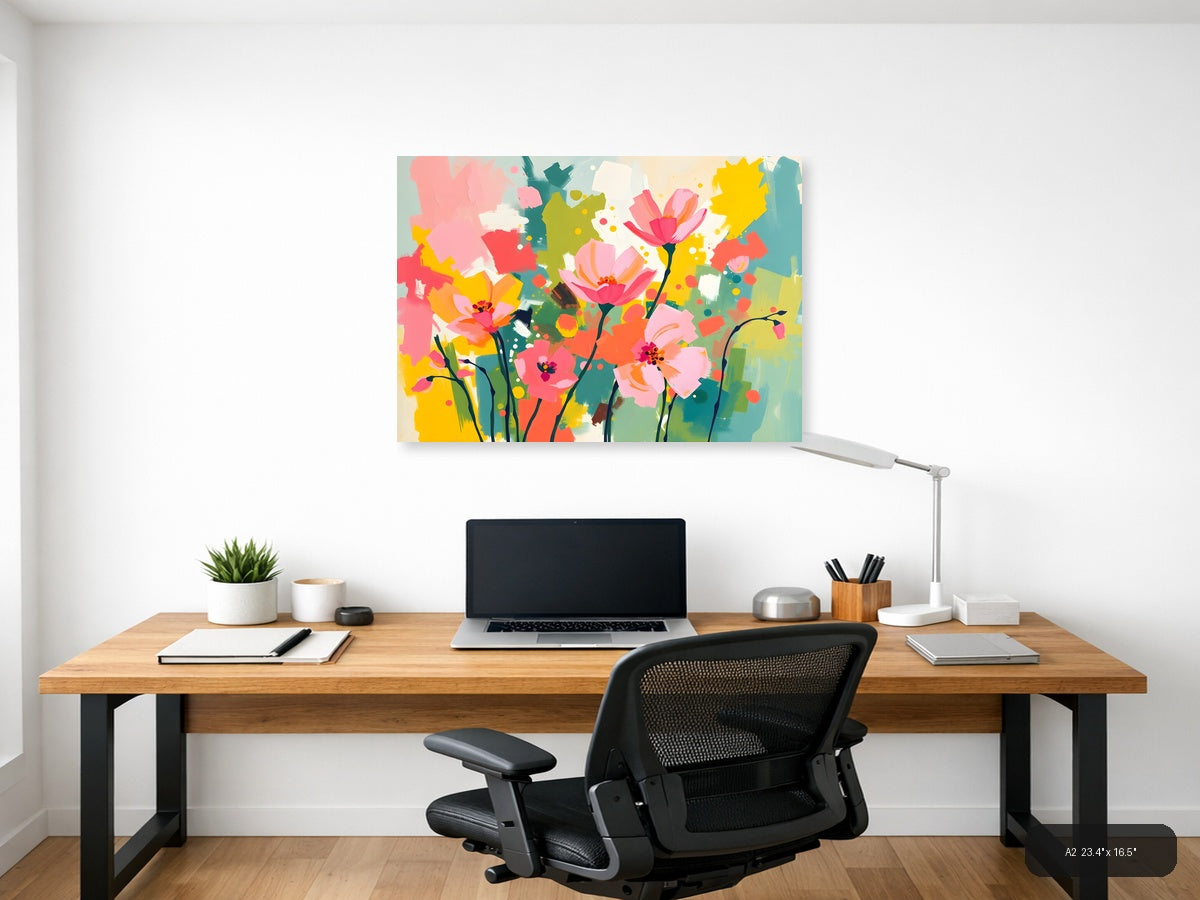 Colorful Abstract Flowers Landscape Wall Art — A2 / Office