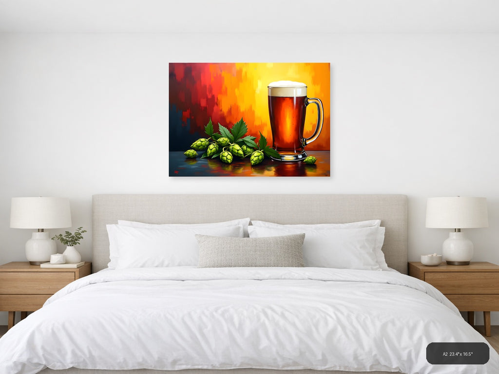 Beer Hops Abstract Red Orange Yellow Wall Art — A2 / Bedroom
