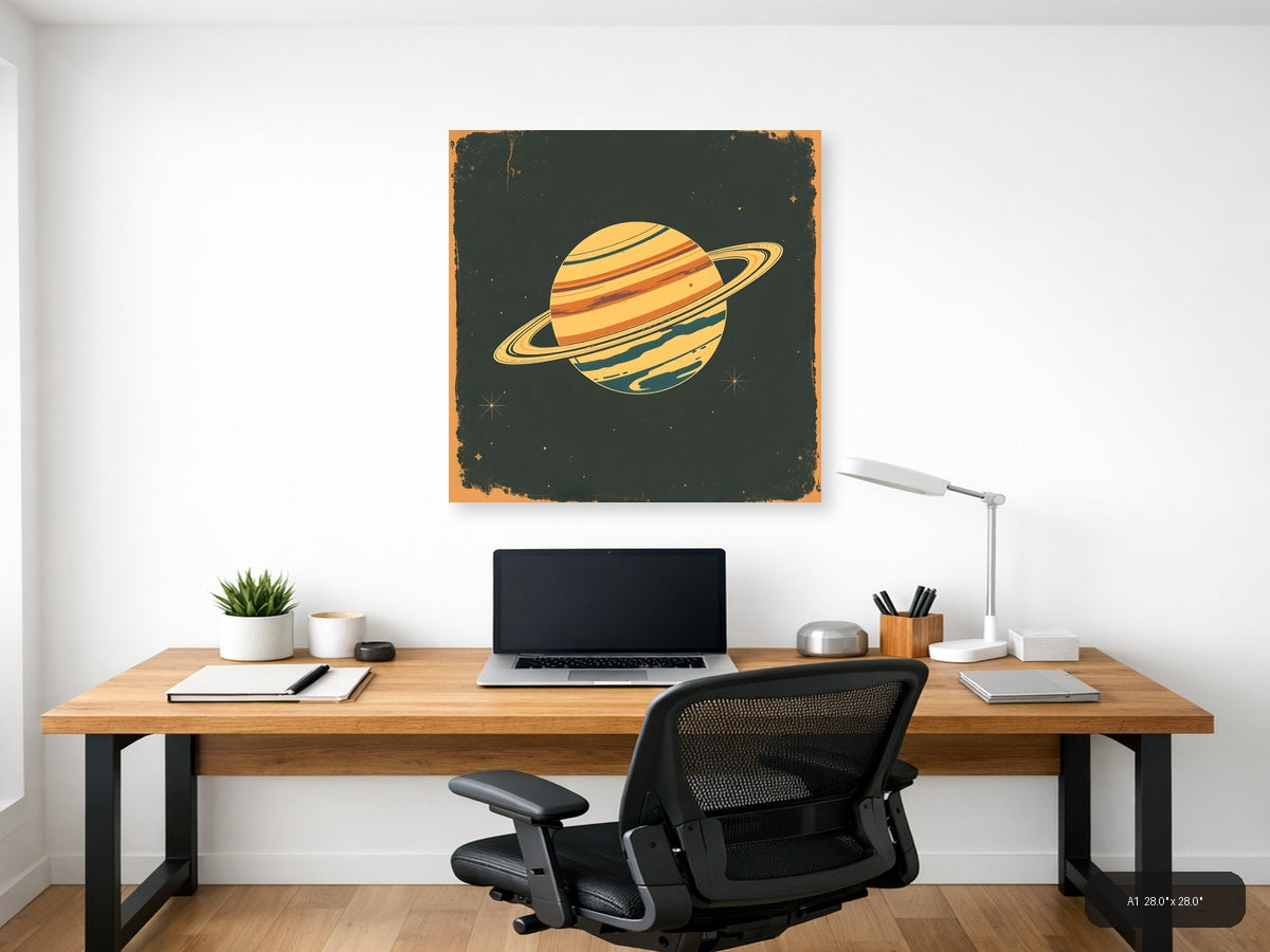 Vintage Saturn Planet Illustration Square Wall Art — A1 / Office