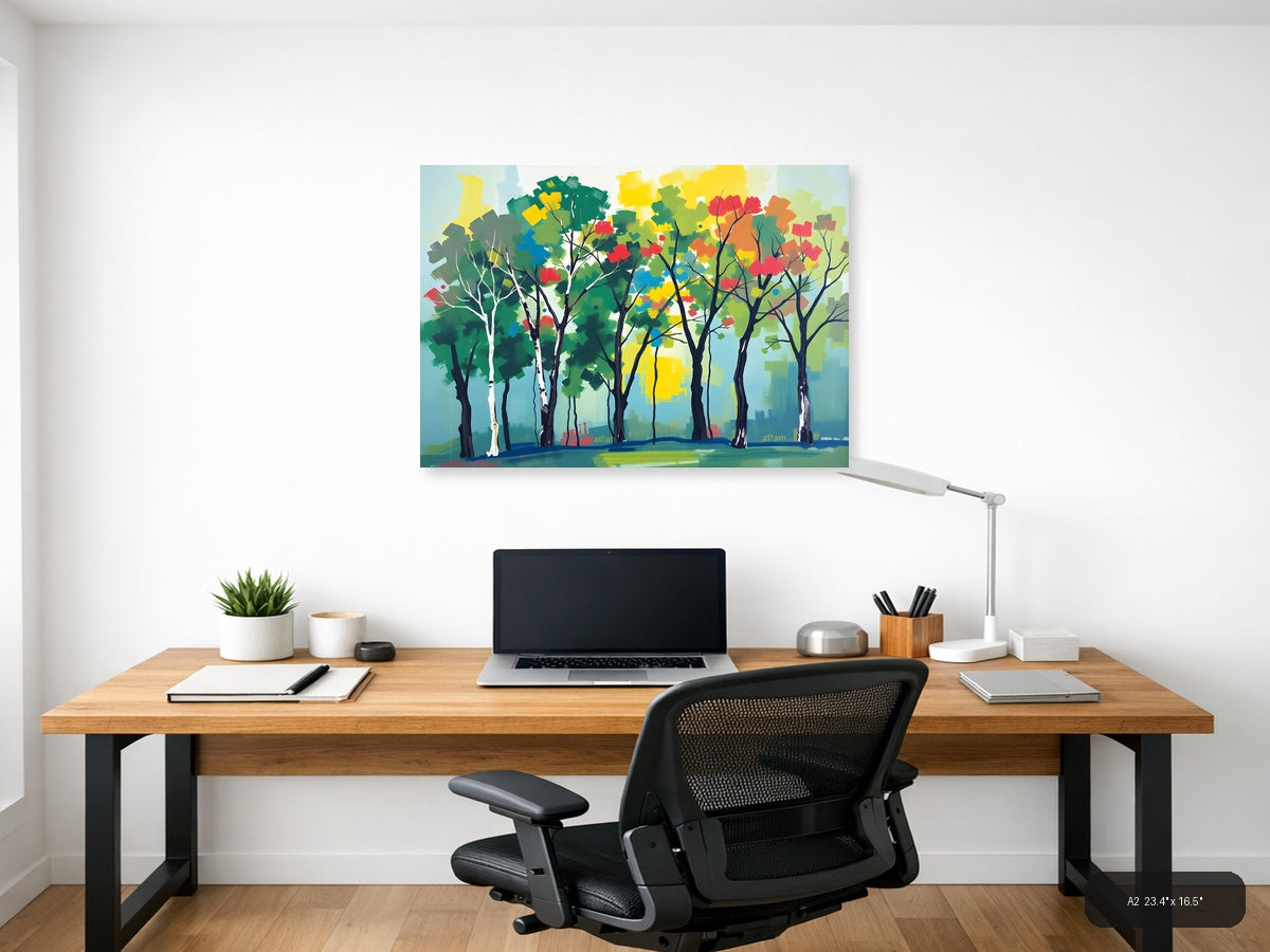 Colorful Abstract Forest Trees Landscape Wall Art — A2 / Office