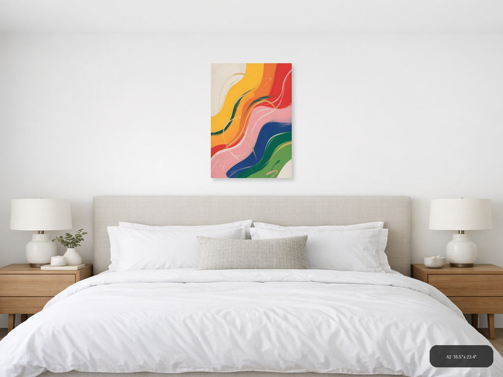 Colorful Abstract Waves Rainbow Flow Wall Art — A2 / Bedroom
