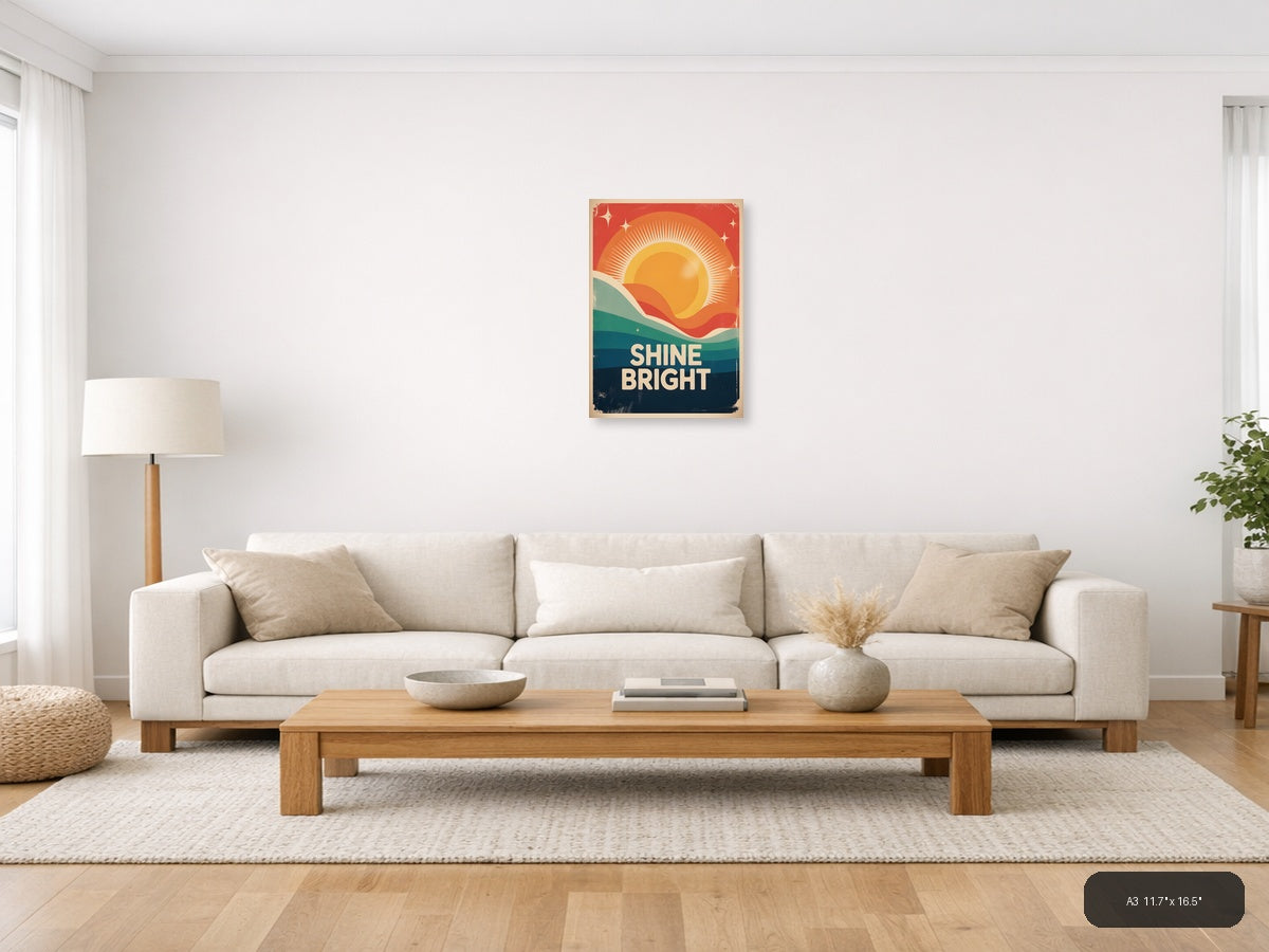 Vintage Sunrise Ocean Waves Retro Minimalist Wall Art — A3 / Living Room