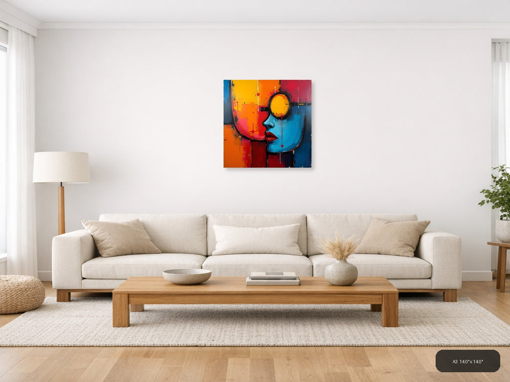 Colorful Abstract Face Profile Yellow Eye Wall Art — A3 / Living Room