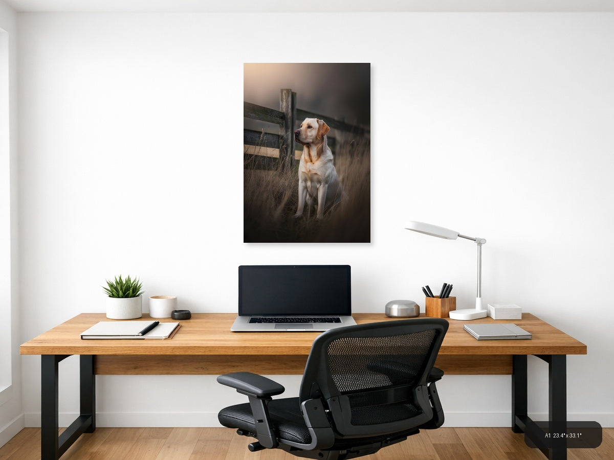 Golden Labrador by Rustic Fence Photography Wall Art — A1 / Office