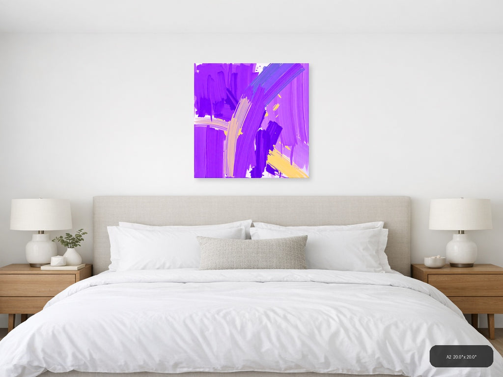 Vibrant Purple & Yellow Abstract Brushstroke Wall Art — A2 / Bedroom