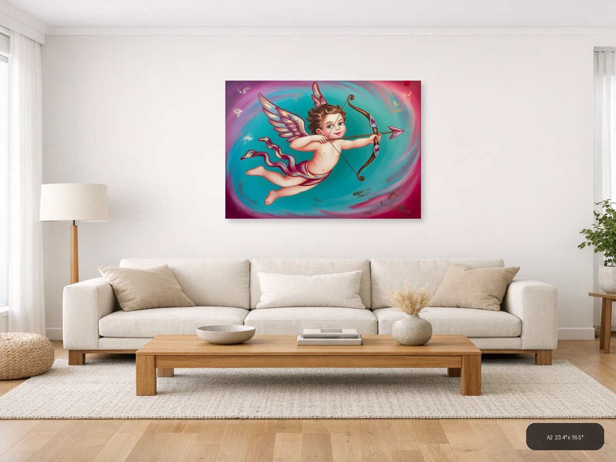 Cherub Cupid with Bow Arrow Abstract Wall Art — A2 / Living Room