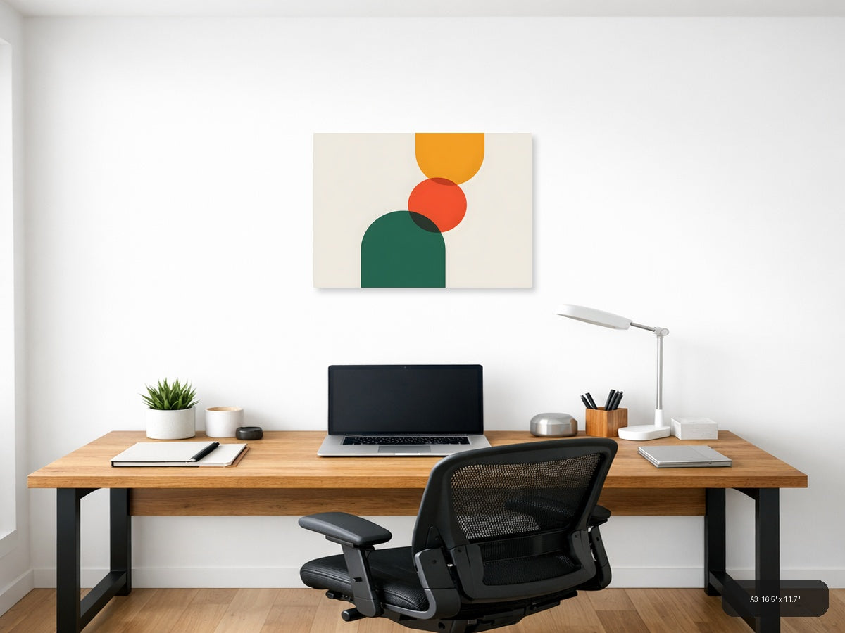 Minimalist Geometric Circles Orange Green Wall Art — A3 / Office