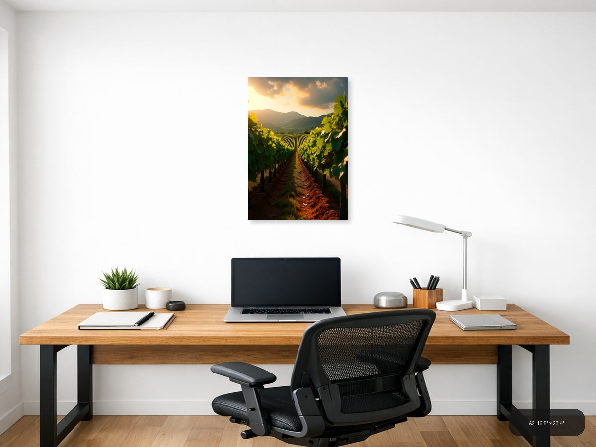 Golden Vineyard Valley Sunset Photography Wall Art — A2 / Office
