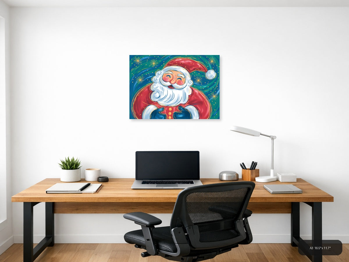 Jolly Santa Claus Abstract Colorful Wall Art — A3 / Office