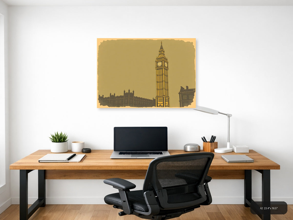 Vintage Big Ben London Clock Tower Wall Art — A2 / Office