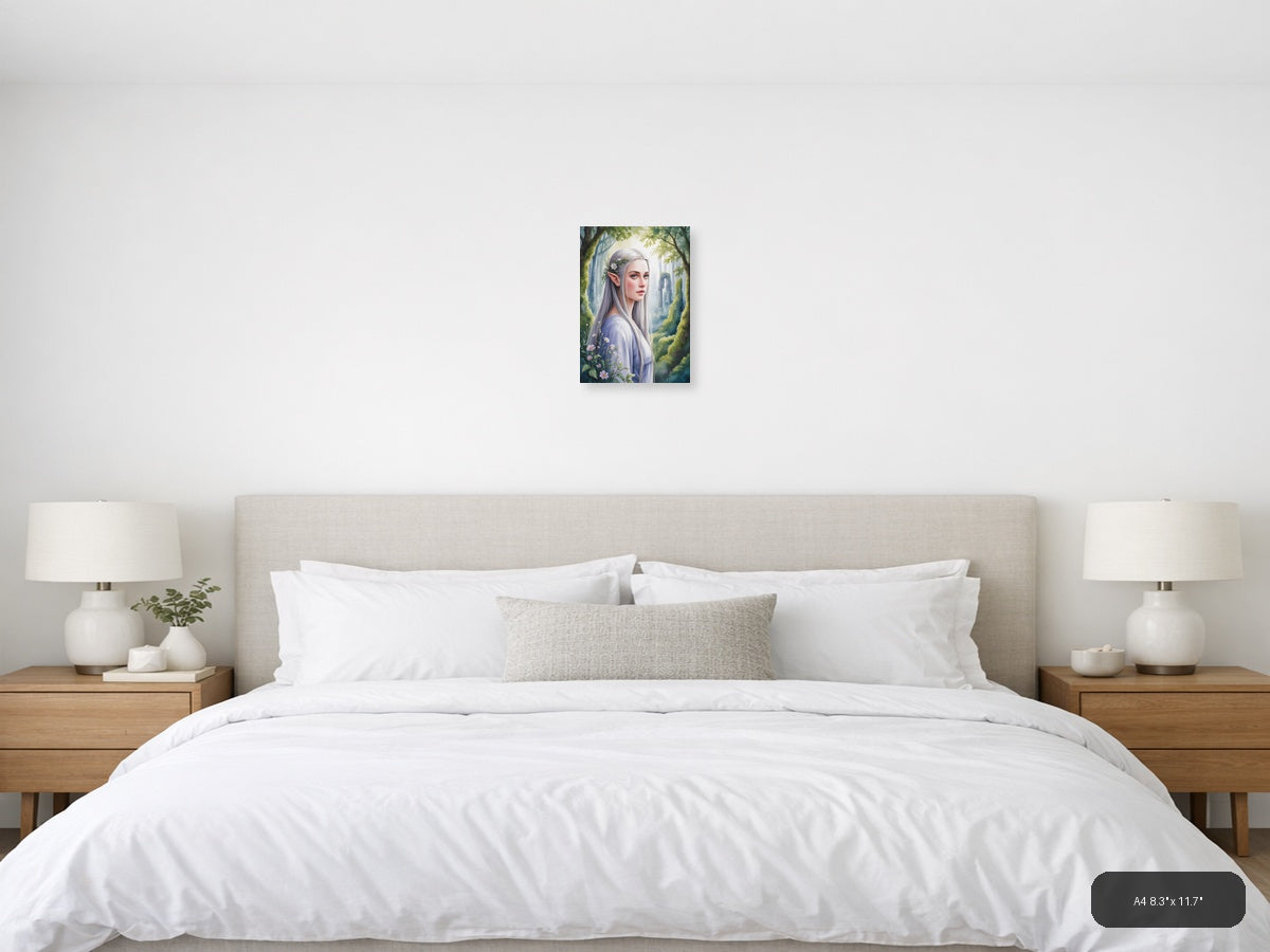 Elven Forest Maiden Watercolor Portrait Wall Art — A4 / Bedroom