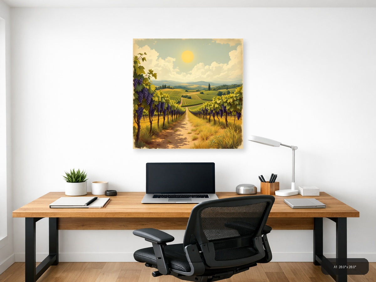 Vintage Tuscan Vineyard Landscape with Purple Grapes Wall Art — A1 / Office