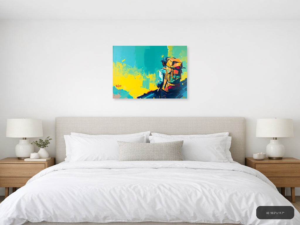 Colorful Adventurer with Backpack Abstract Wall Art — A3 / Bedroom