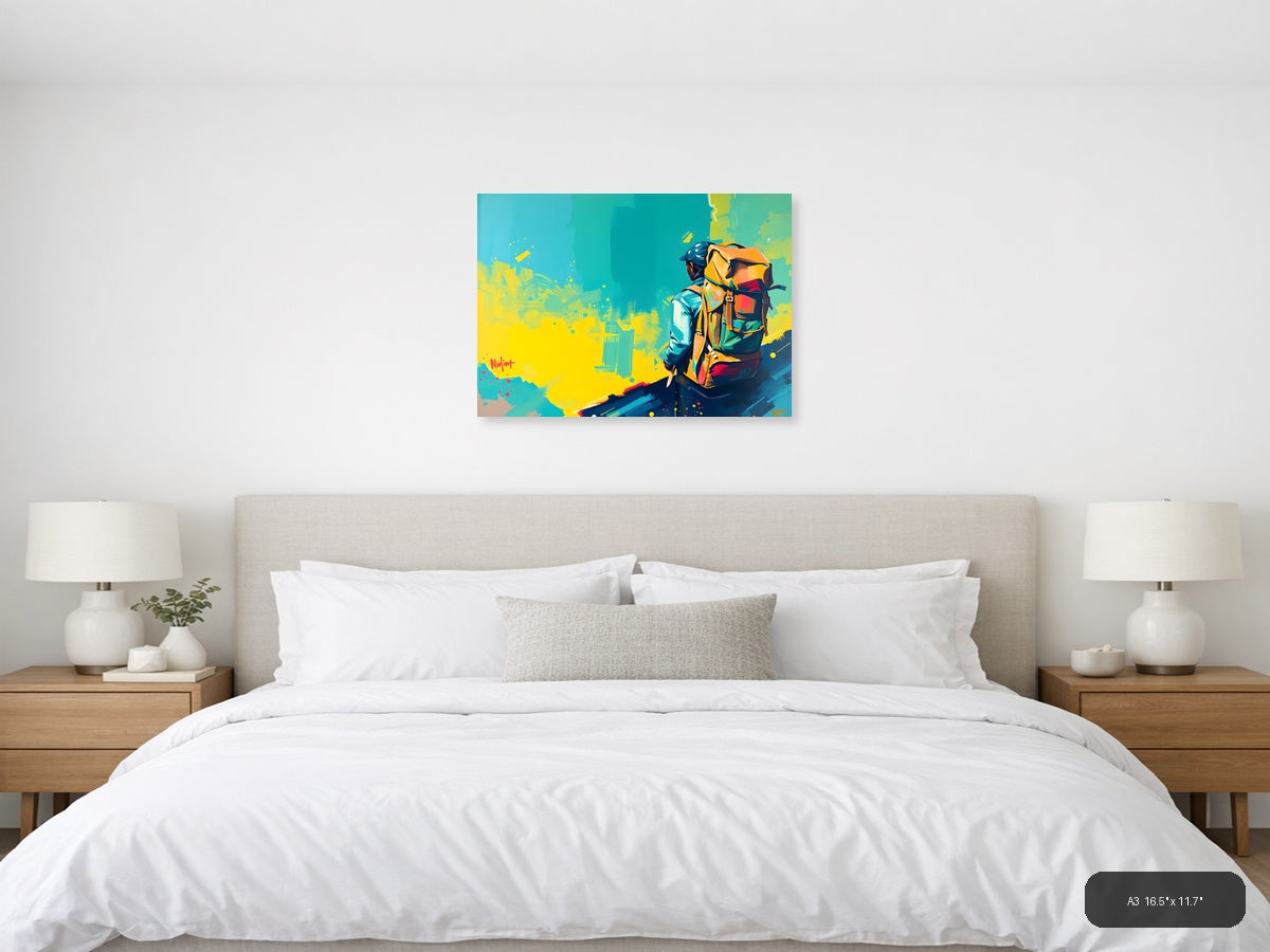 Colorful Adventurer with Backpack Abstract Wall Art — A3 / Bedroom
