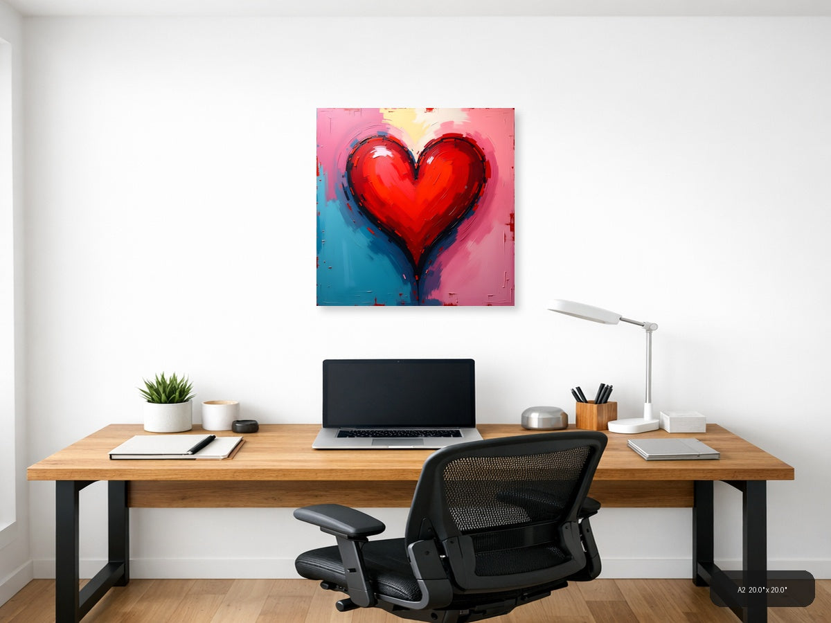 Red Heart Abstract Modern Painting Wall Art — A2 / Office