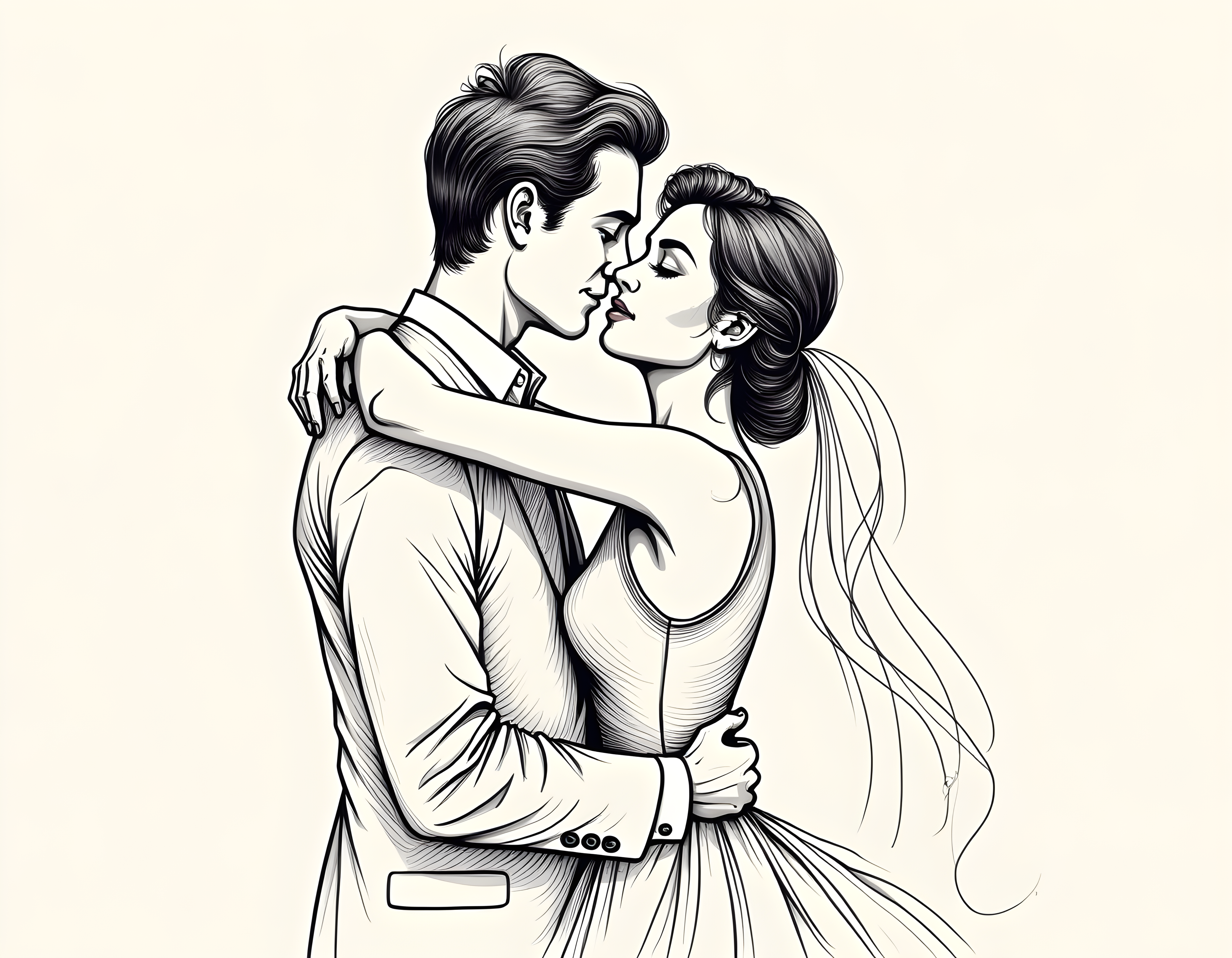 Romantic Couple Embracing Line Art Wall Art