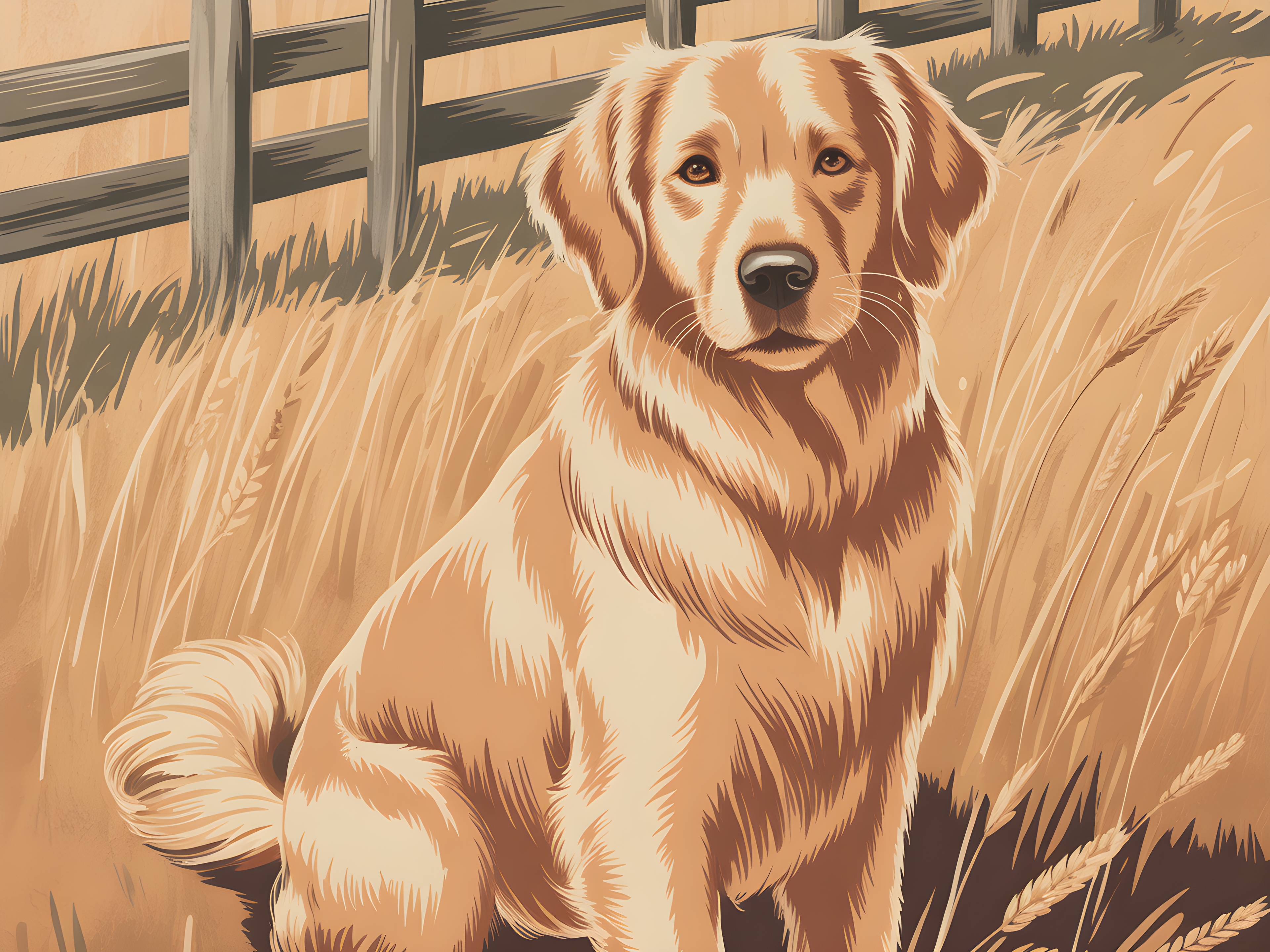 Vintage Brown and White Dog Portrait Landscape Wall Art