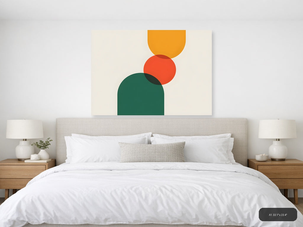 Minimalist Geometric Circles Orange Green Wall Art — A1 / Bedroom