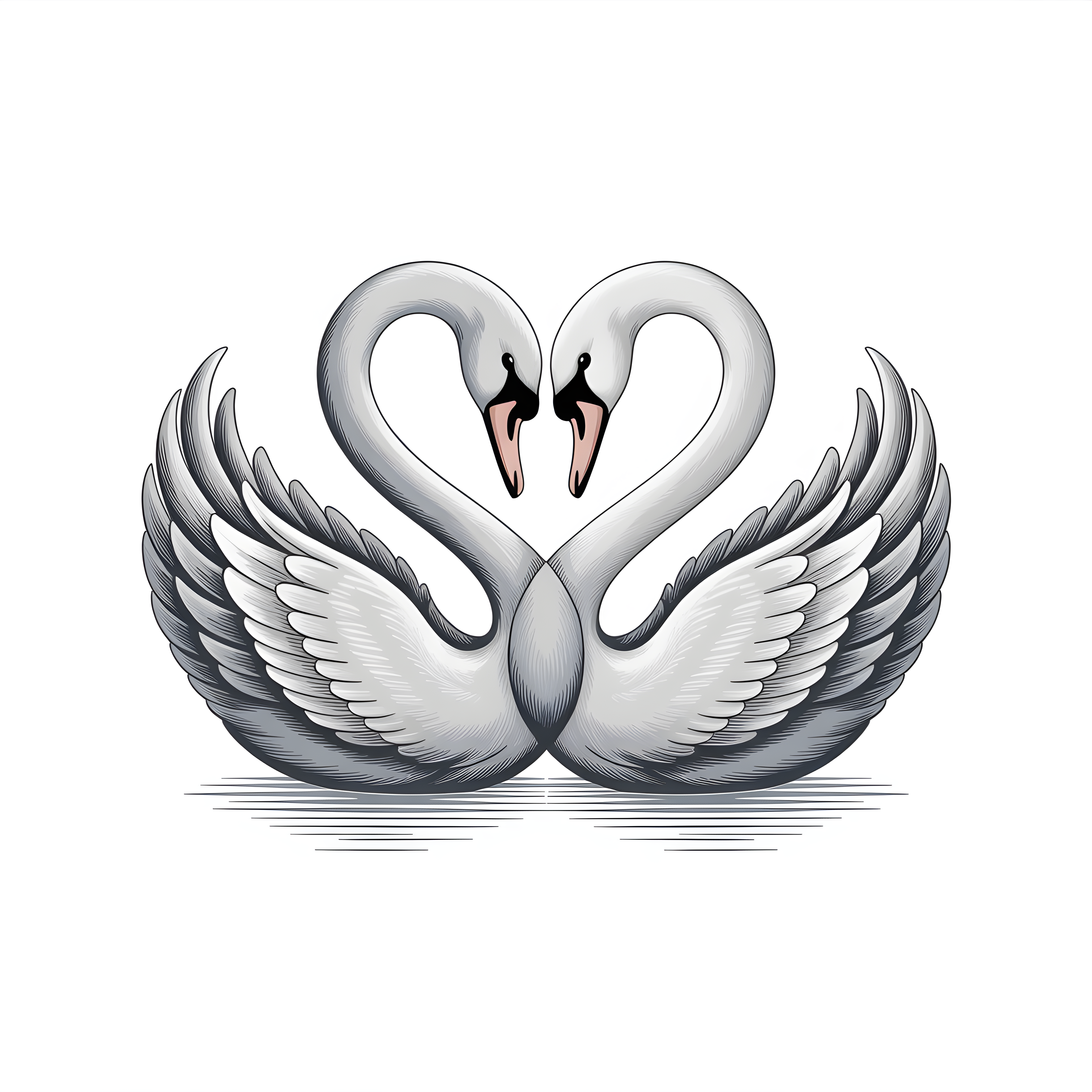 Two Swans Heart Shape Minimalist Wall Art