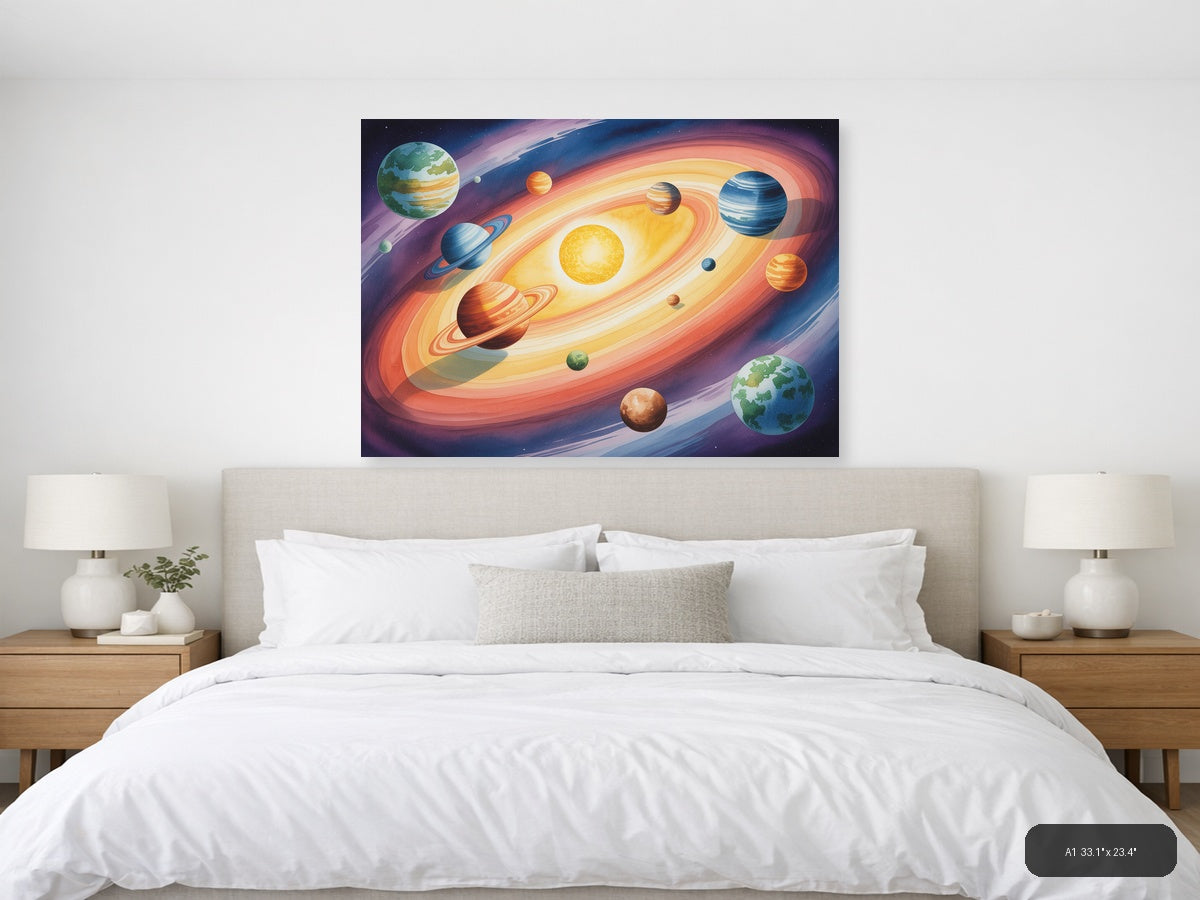 Solar System Planets Watercolor Landscape Wall Art — A1 / Bedroom
