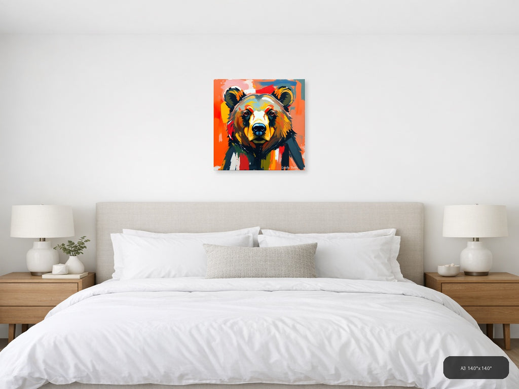 Colorful Abstract Bear Portrait Modern Wall Art — A3 / Bedroom