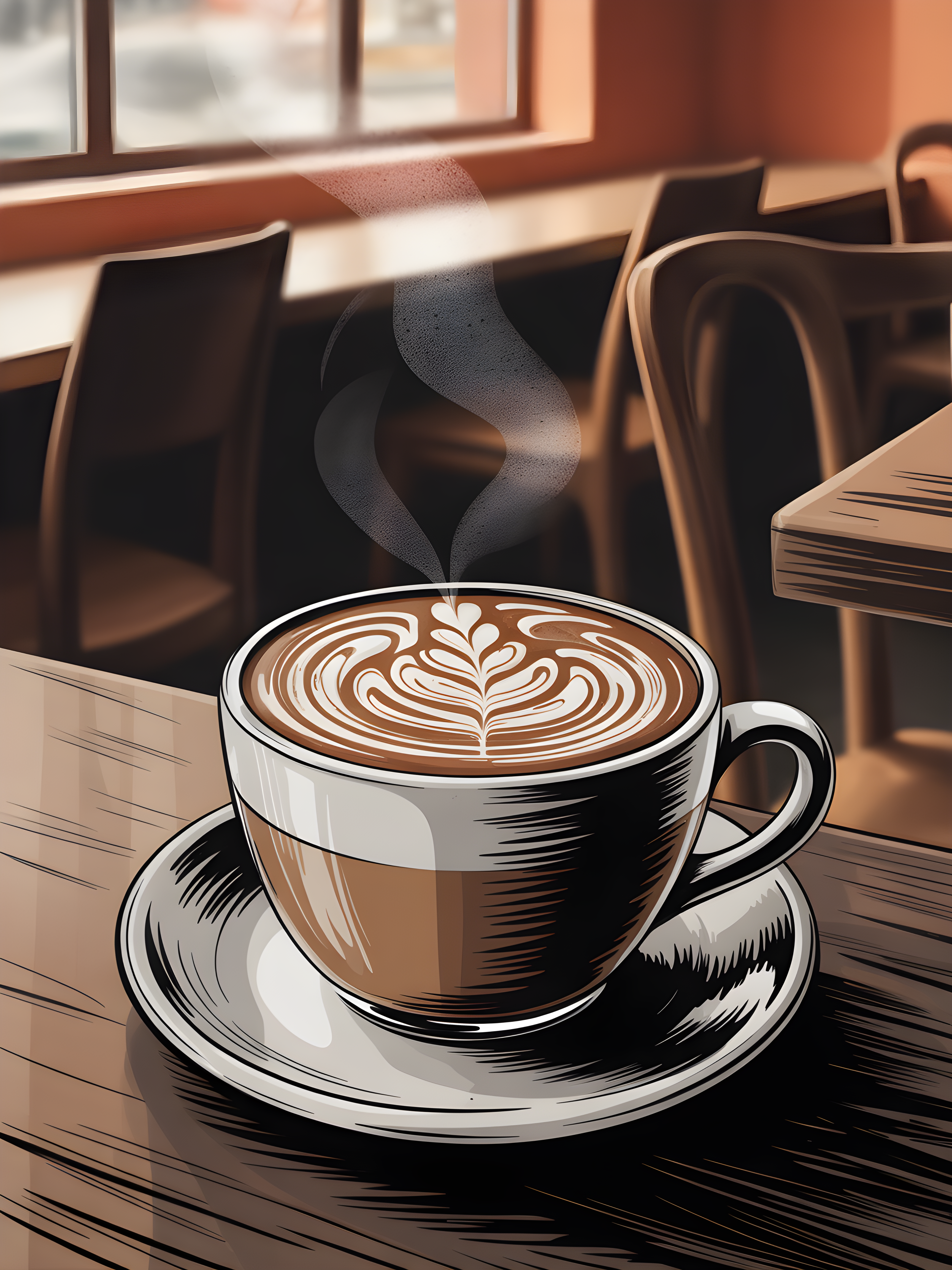Coffee Shop Latte Art Line Drawing Wall Art