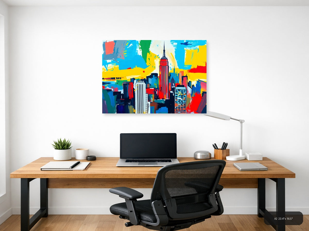 Abstract New York City Skyline Colorful Pop Art Wall Art — A2 / Office