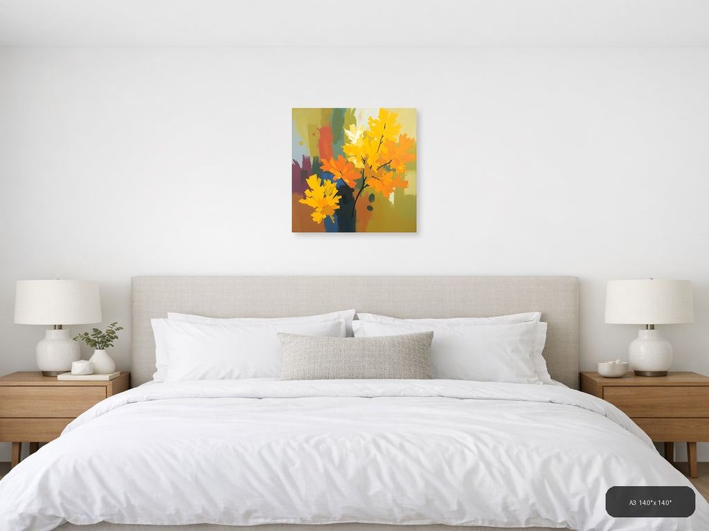 Abstract Autumn Leaves Branch Yellow Orange Wall Art — A3 / Bedroom