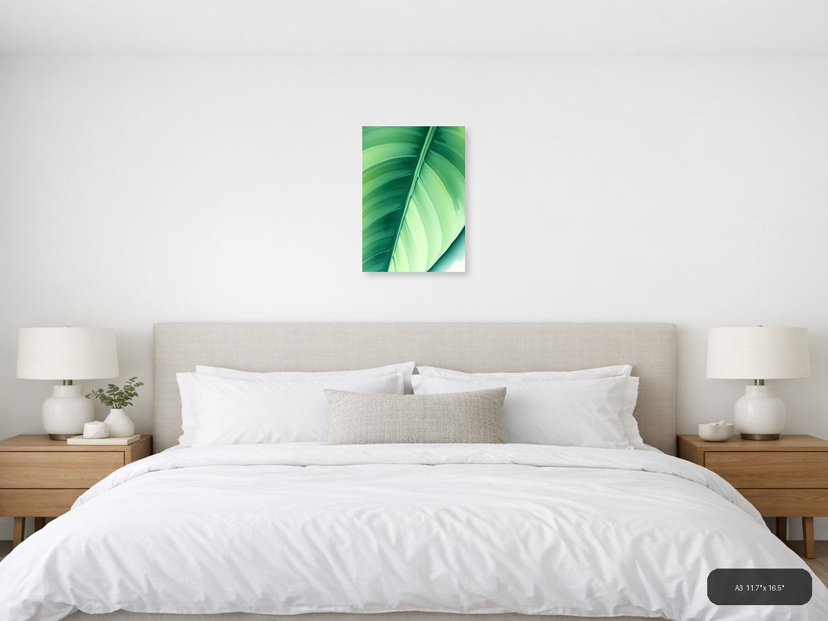 Green Leaf Watercolor Abstract Wall Art — A3 / Bedroom