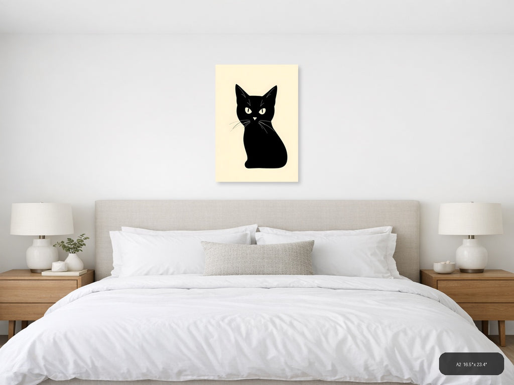 Black Cat Canvas Print | Minimalist Wall Art | A4 A3 A2 A1 — A2 (Bedroom)