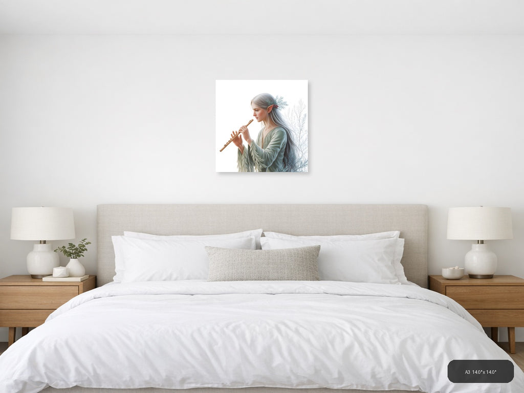 Elf Flute Player Minimalist Wall Art — A3 / Bedroom