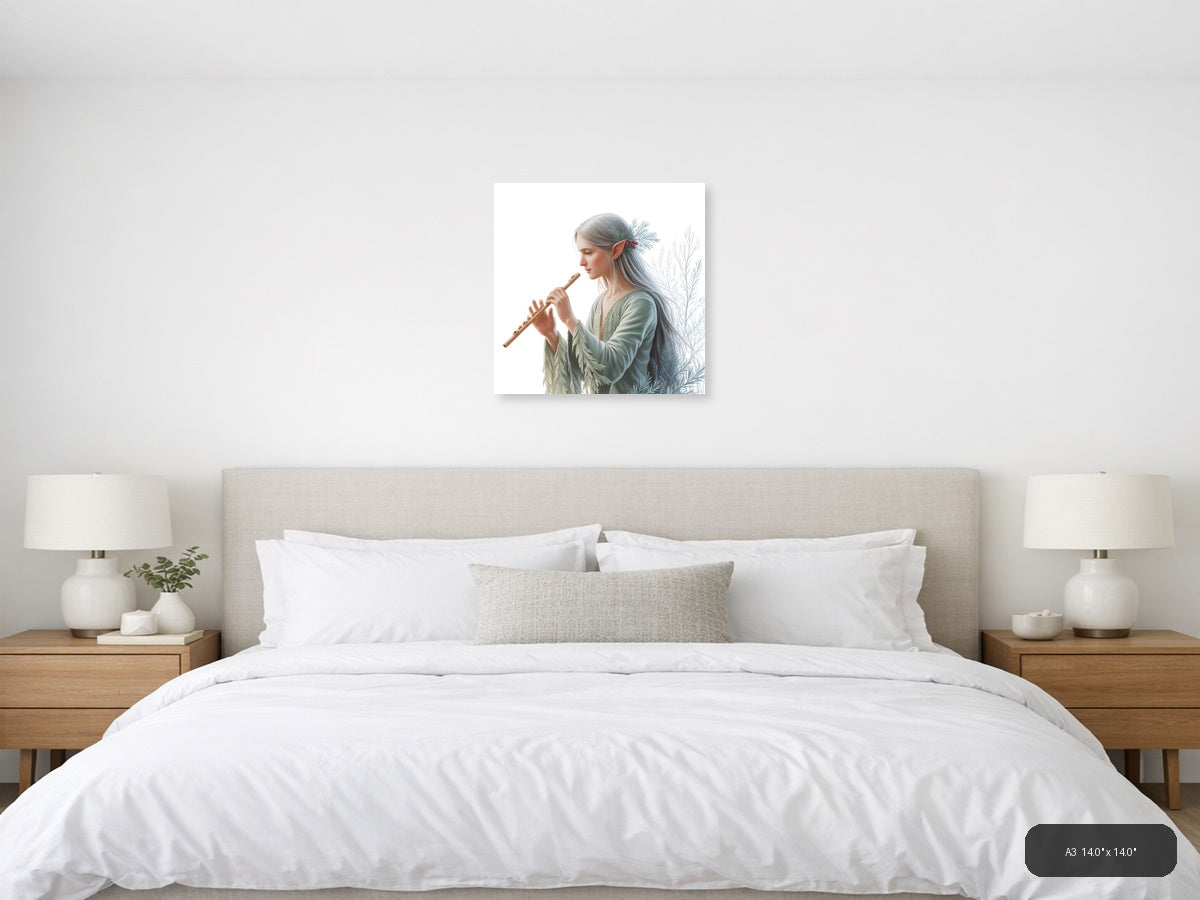 Elf Flute Player Minimalist Wall Art — A3 / Bedroom