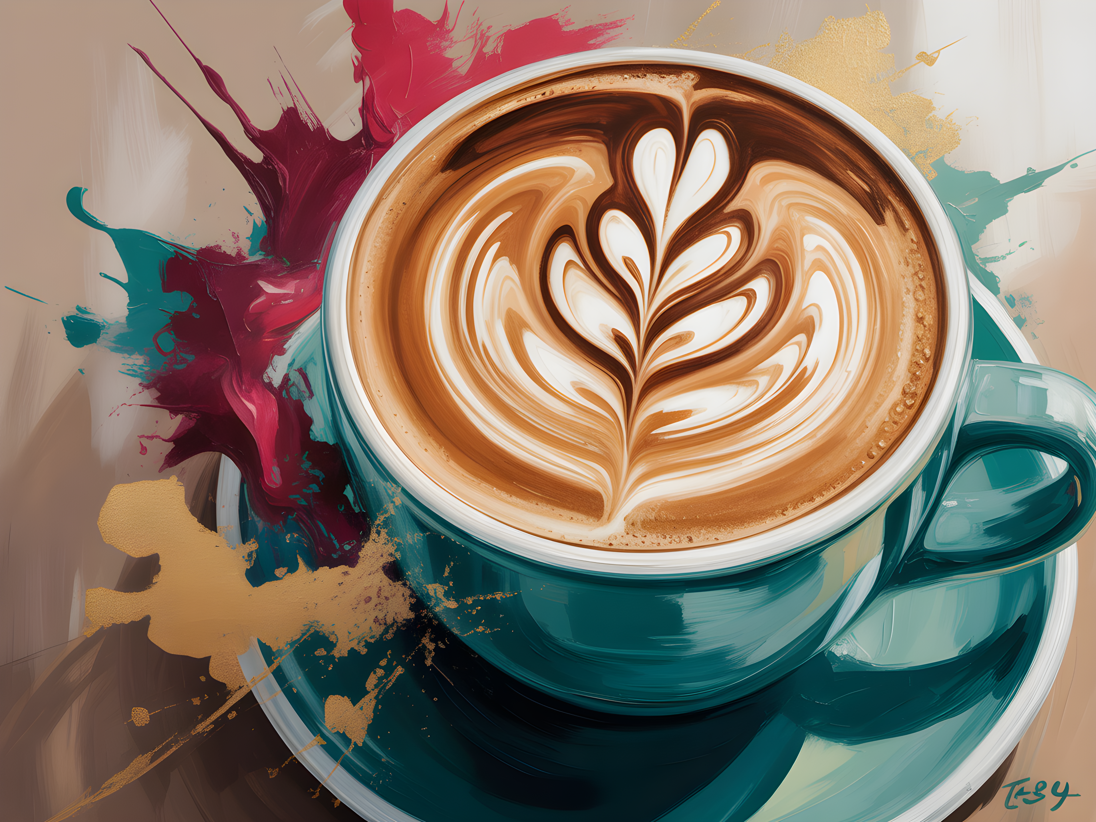 Abstract Coffee Cup Latte Art Splatter Wall Art