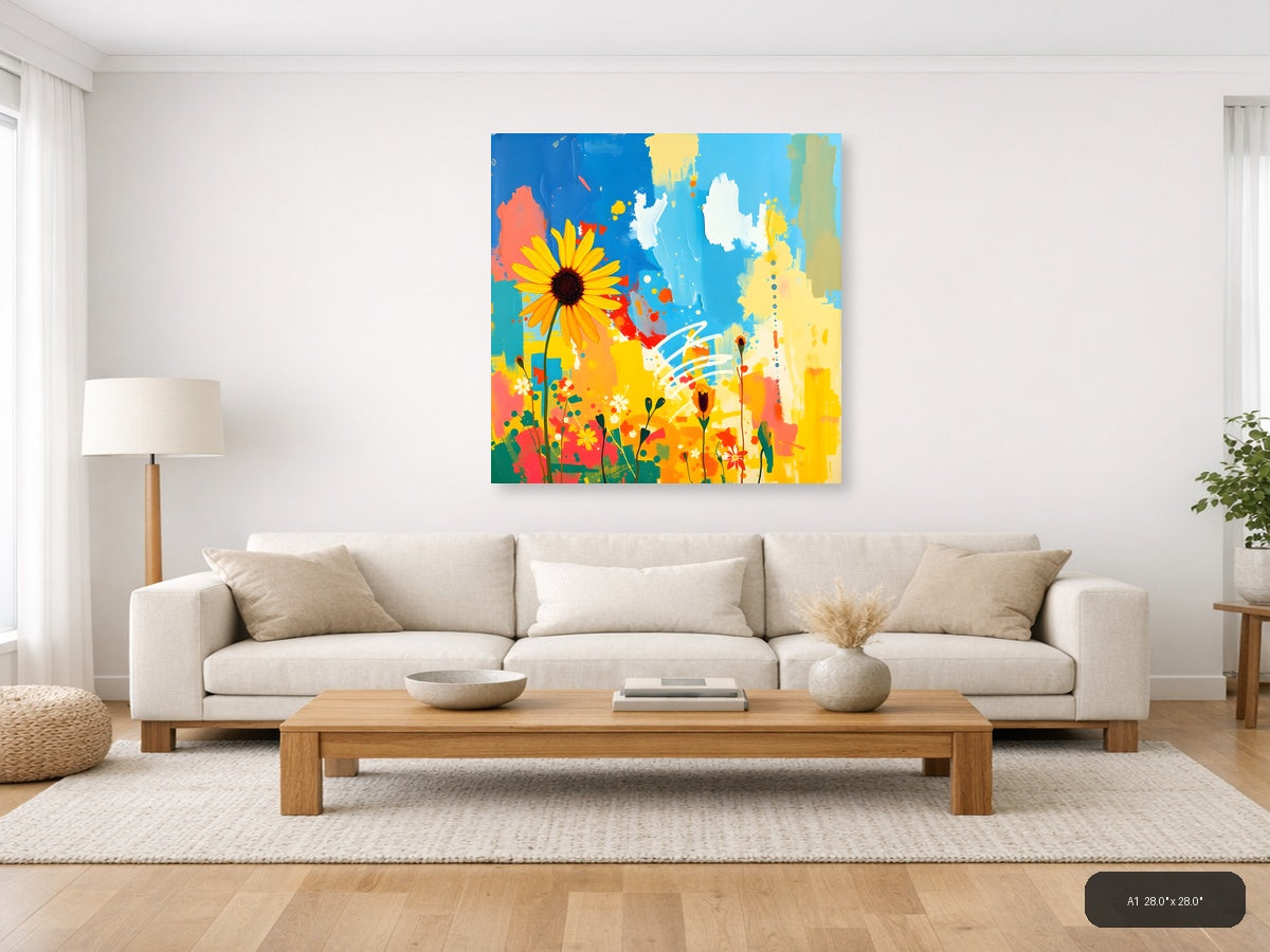 Abstract Sunflower Garden Blue Sky Wall Art — A1 / Living Room