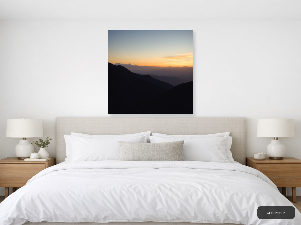 Mountain Sunset Silhouette Minimalist Wall Art — A1 / Bedroom