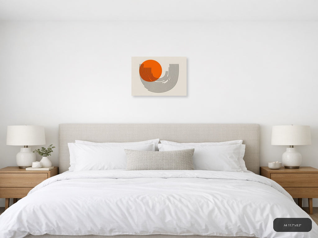 Orange Circle Line Art Modern Abstract Wall Art — A4 / Bedroom