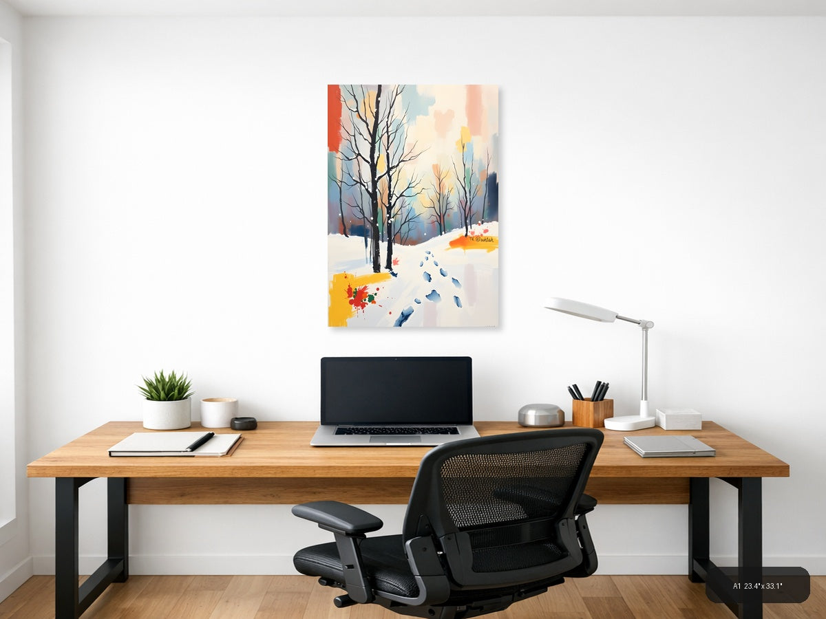 Winter Forest Footprints Abstract Landscape Wall Art — A1 / Office