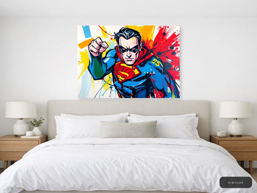 Superman Pop Art Abstract Splatter Wall Art — A1 / Bedroom