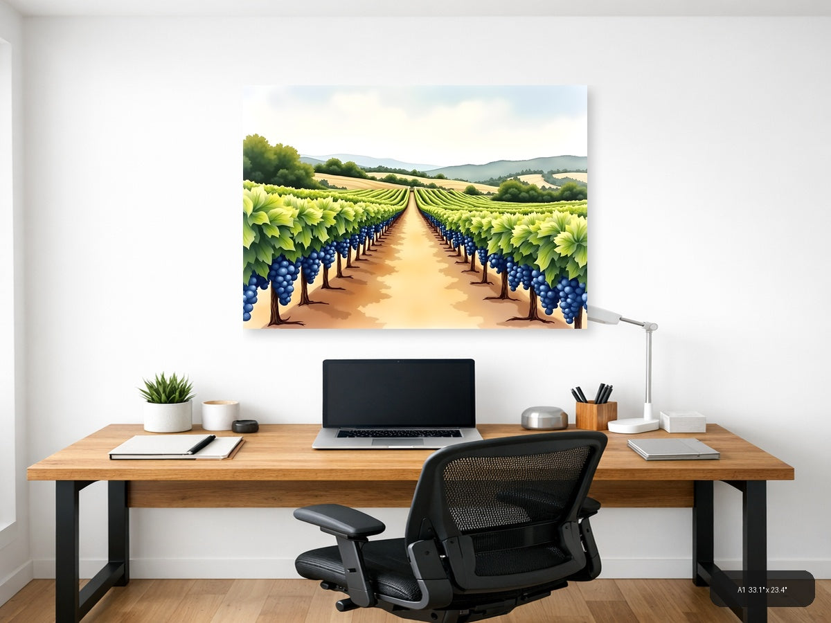 Vineyard Landscape Watercolor Wall Art — A1 / Office