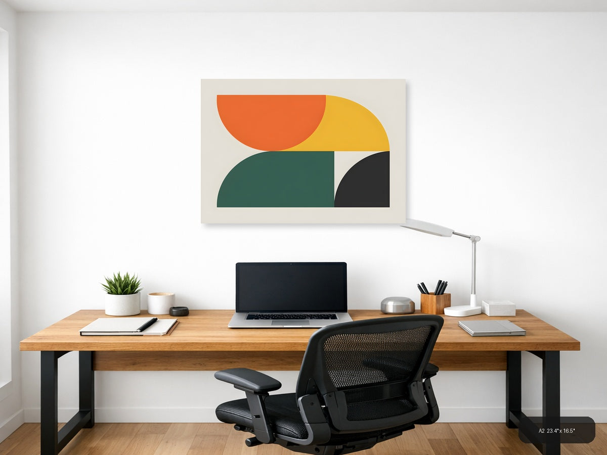 Minimalist Geometric Shapes Orange Yellow Green Wall Art — A2 / Office