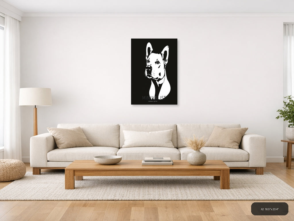 Minimalist Bull Terrier Portrait Black & White Wall Art — A2 / Living Room