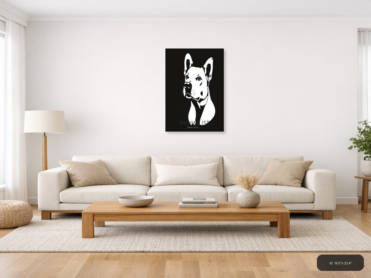 Minimalist Bull Terrier Portrait Black & White Wall Art — A2 / Living Room