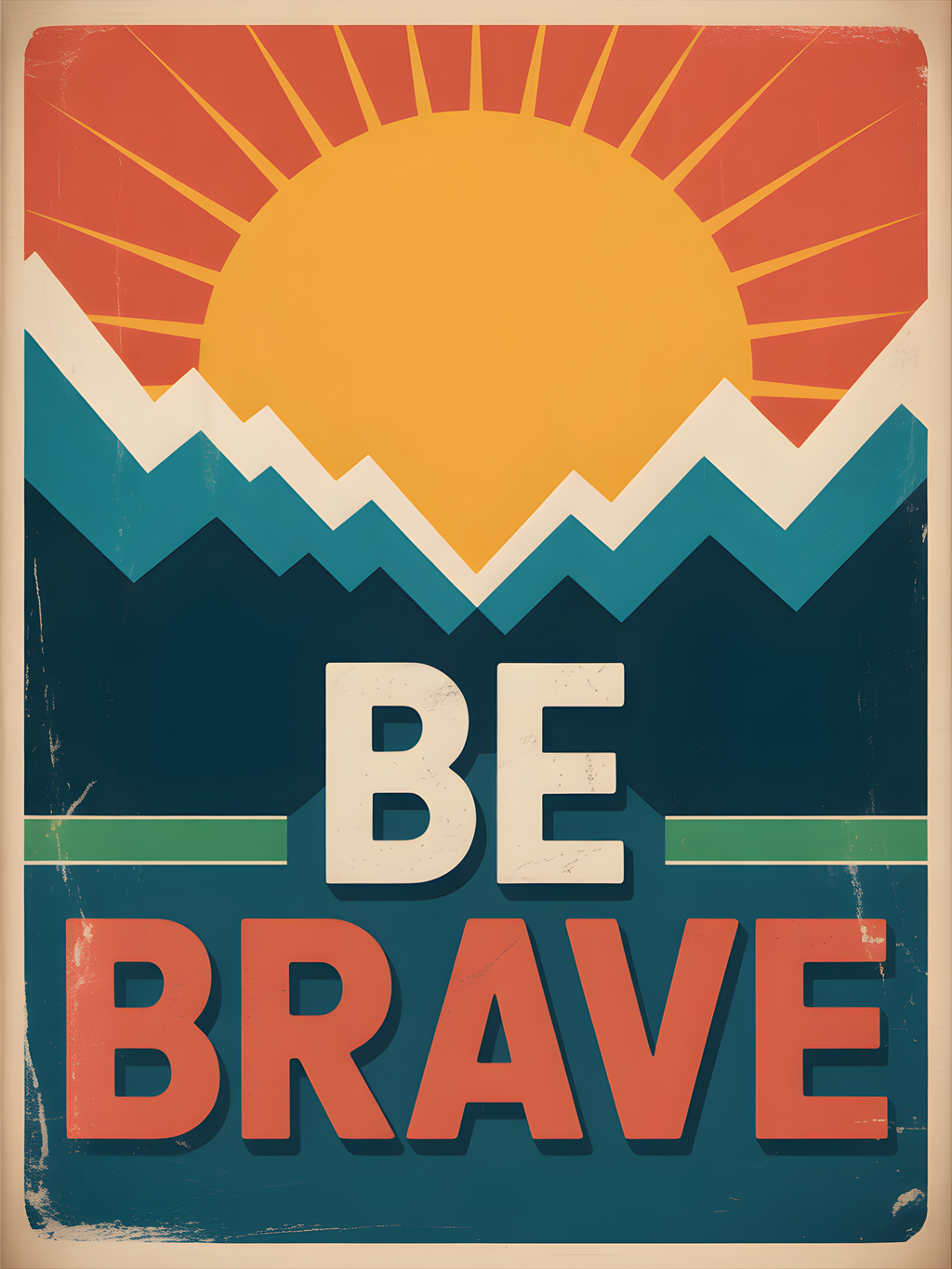 Be Brave Vintage Sunrise Mountain Wall Art
