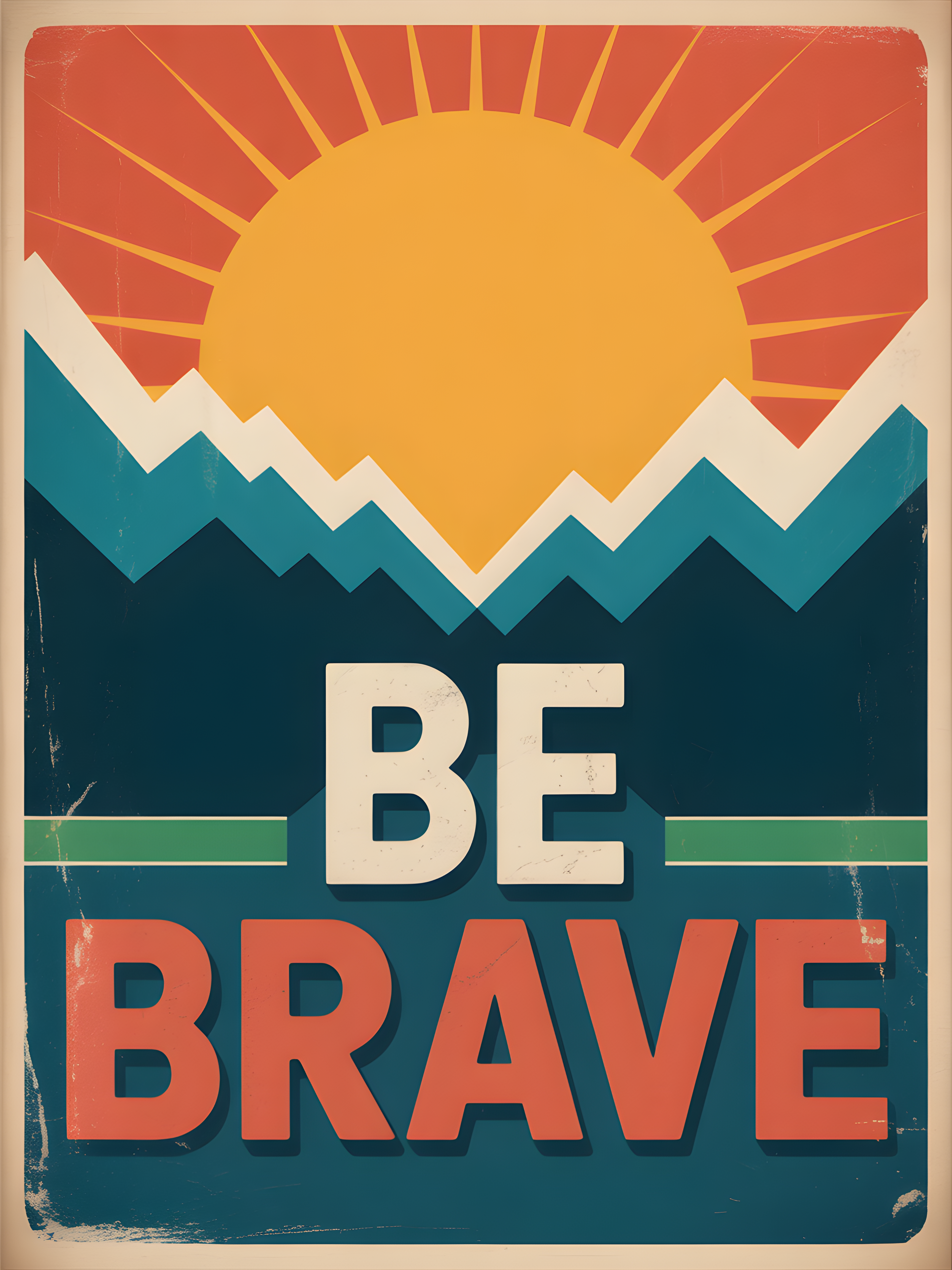 Be Brave Vintage Sunrise Mountain Wall Art