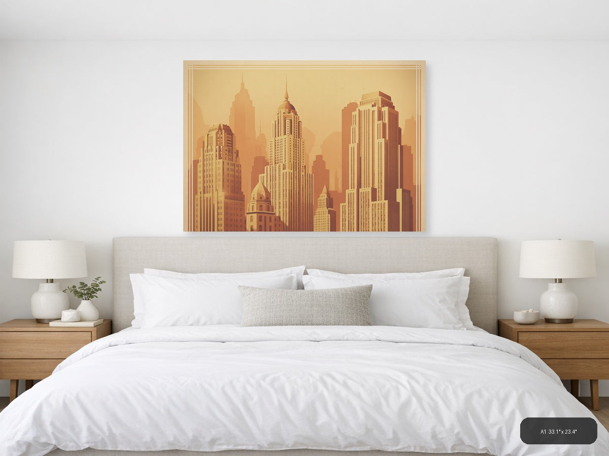 Vintage Art Deco Skyline with Chrysler Building Wall Art — A1 / Bedroom