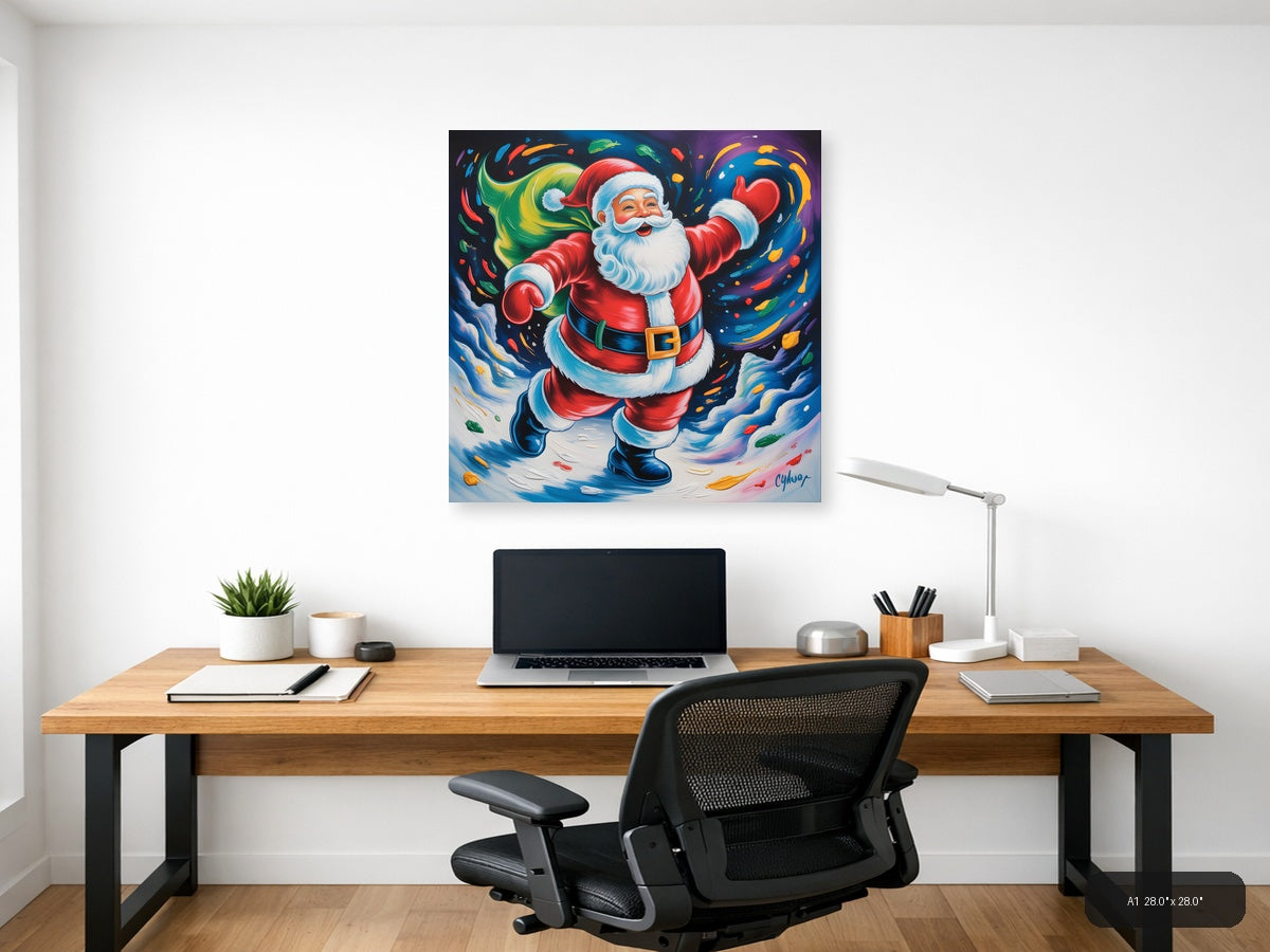 Joyful Santa Abstract Colorful Christmas Wall Art — A1 / Office