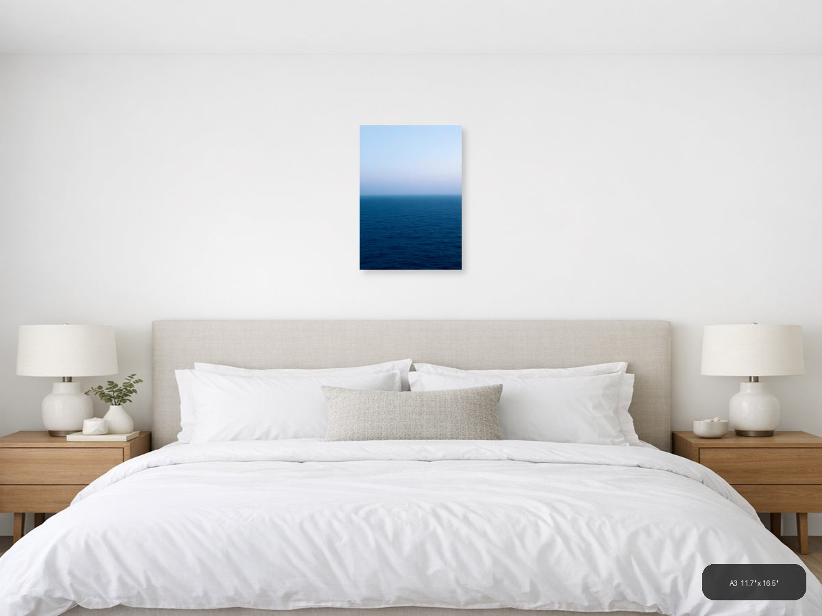 Minimalist Ocean Horizon Blue Gradient Wall Art — A3 / Bedroom